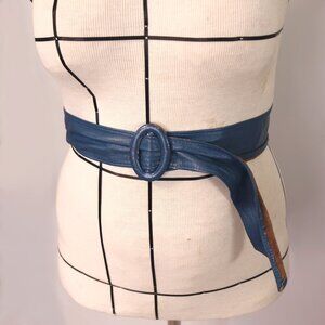 Vintage 1980's Blue Leather Waist Belt